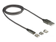 Кабели и Адаптери Delock Magnetic USB Charging Cable Set for 8 Pin / Micro USB / USB Type-C™ anthracite 1 m